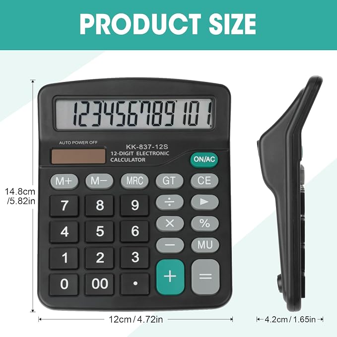 2 Pack Calculator Bulk, 12 Digits Calculators Desktop with Large LCD Display and Sensitive Butto, Solar and Battery Dual Power, Desk Calculator